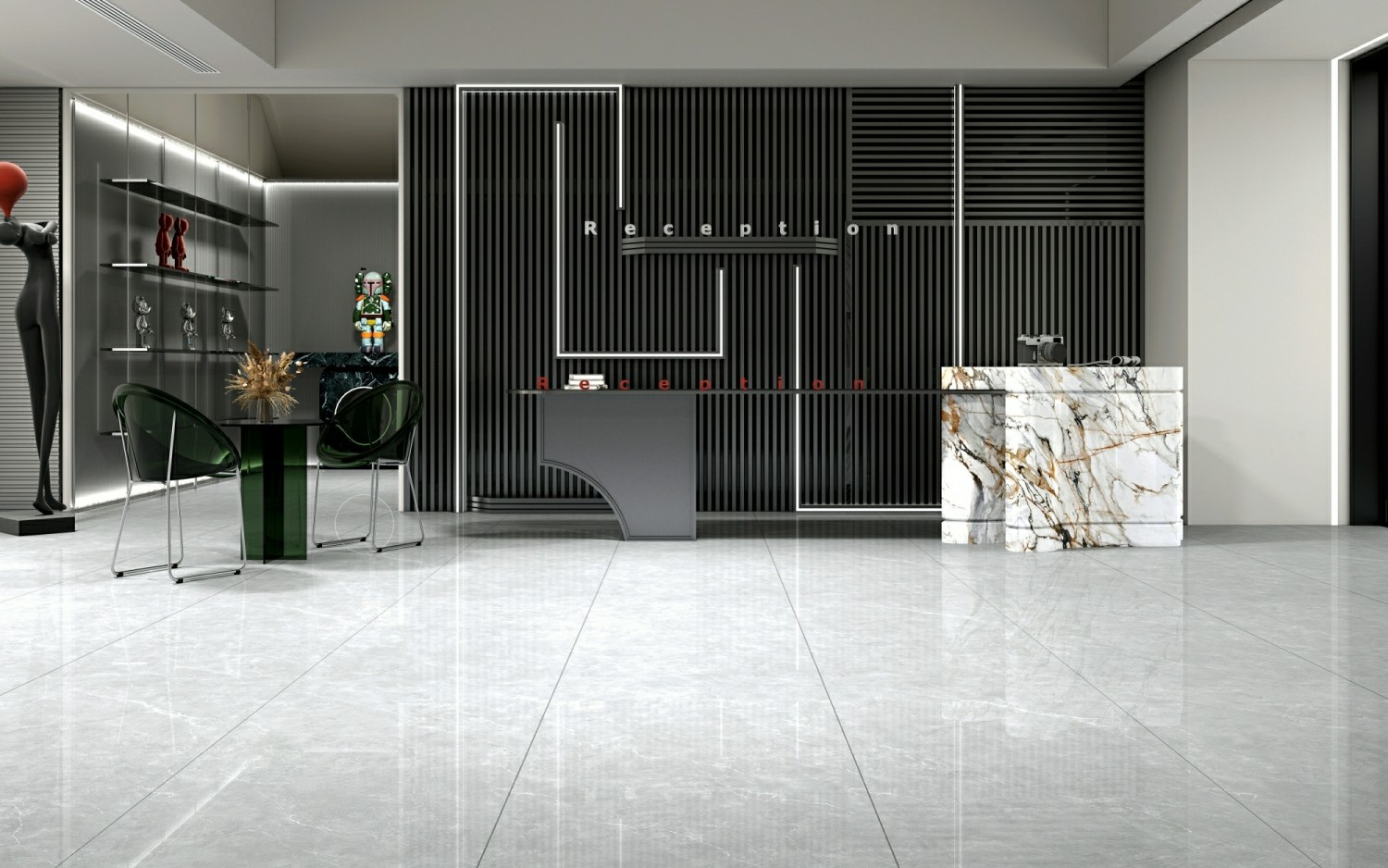 Scratch-Resistant Modern Indoor Wall Porcelain Glazed Polished Tile Gray 900x1800x9mm For Rebuilding And Dining Room