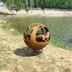 Portable Campfire Corten Steel Gas Fire Pit 800mm Diameter Rustic Red Wood / Gas