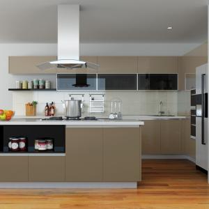 China Luxury Glass Door Wall Hanging Smart Kitchen Cabinet Design For Hotel factory