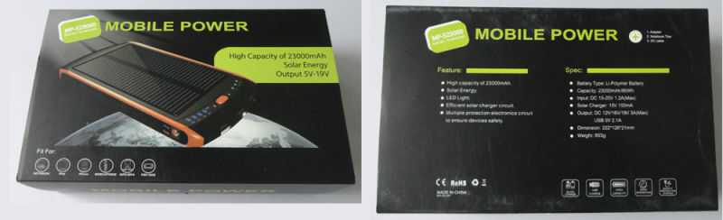 Solar Charger High Capacity 23000mAh DC and USB Output (CE RoHS approved) (MP-S23000)