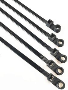 China 11 Inch Screw Hole Zip Ties Strong Black Nylon Cable Ties Indoor Outdoor Rated factory