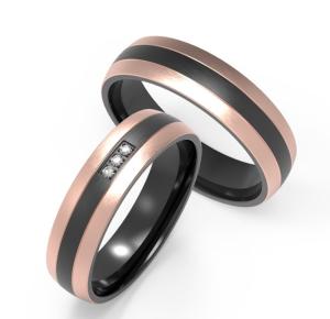 China Decorative Black Titanium Wedding Band Rose Gold Double Line Set Zircon Ring factory
