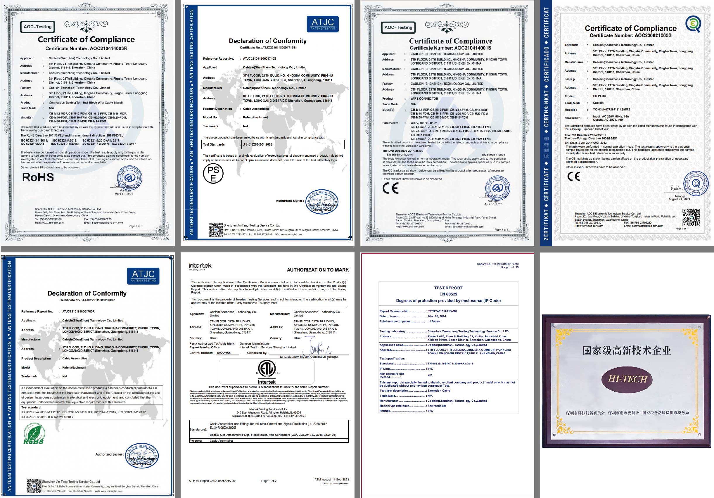 Waterproof Connector Certifiate