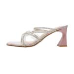 5569-3 Sexy Open-Toed High Heels Are Thin Rhinestone Cross Strap Sandals Thick