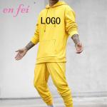 OEM 80% cotton 20% Polyester Yellow Tracksuit 2 Piece Set for Men Custom Solid