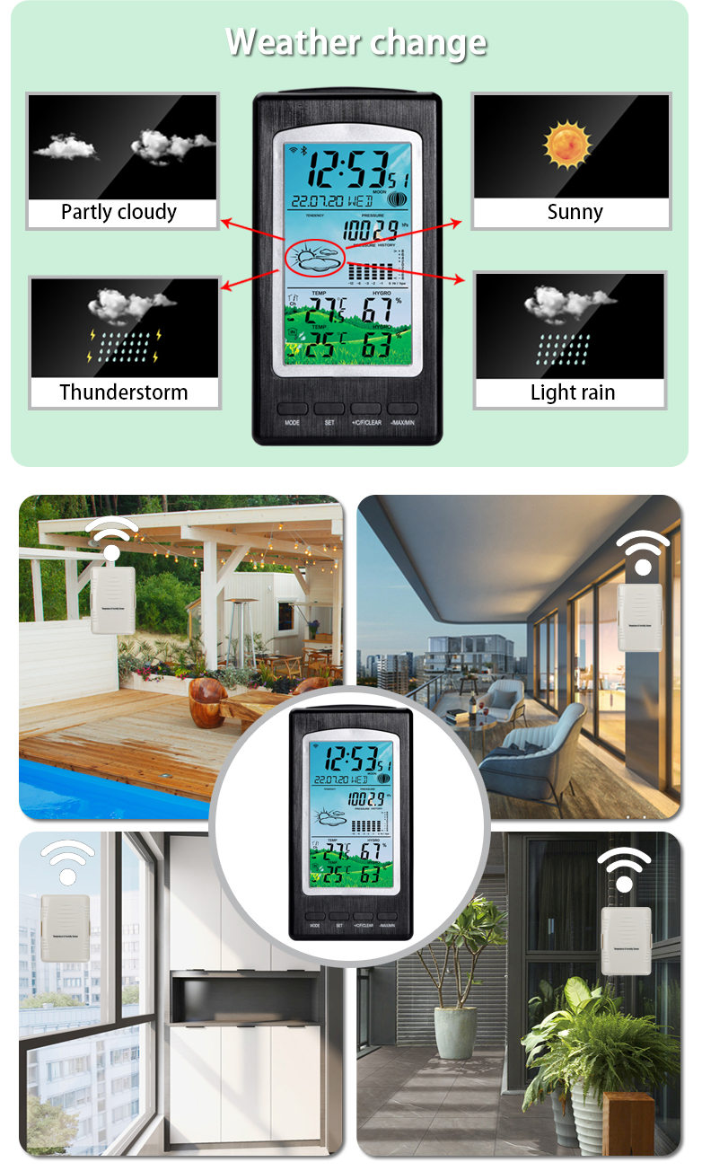 Indoor And Outdoor Wireless Weather Station With Precision Temperature And Humidity Meter