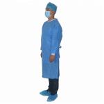 Non Woven Disposable Isolation Gown , Blue Surgical Gown Patient With Knit Cuff