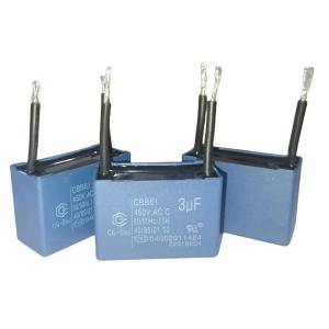 China 2 Wire Blue Air Conditioner Fan Capacitor CBB61 450V 3.0mfd With 30 Line Length factory