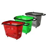 Retail Grocery Plastic Shopping Basket With Wheels Red 35L 45L 50L 60L