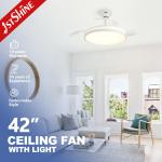 Retractable Blades and Light 42 Inch White Fancy LED Ceiling Fan Metal Acrylic