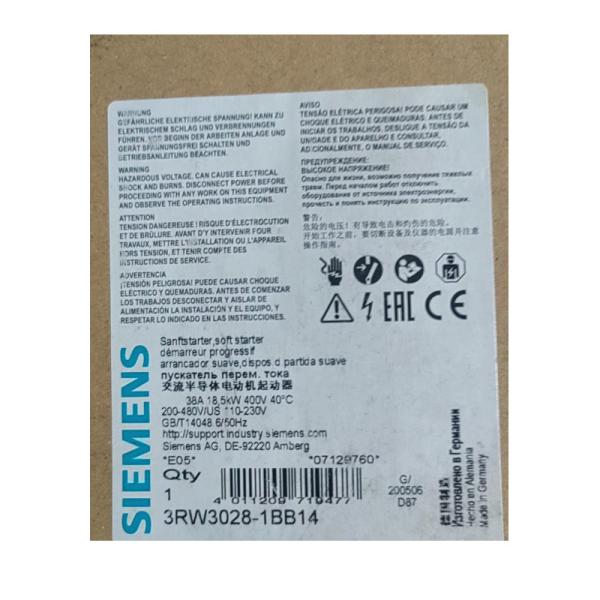 SIEMENS 3RW3028-2BB14 SIRIUS soft starter S0 38 A, 18.5 kW/400 V, 40 °C 200-480