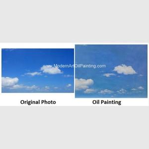 China Modern Landscape Portrait Painting Sky Blue Oil Paint From Photo Holiday Gift factory