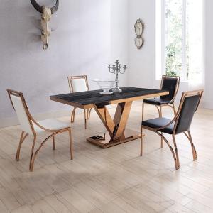 China Rose Gold 180x90x75cm SS Dining Tables Durable Marble Dining Room Table factory