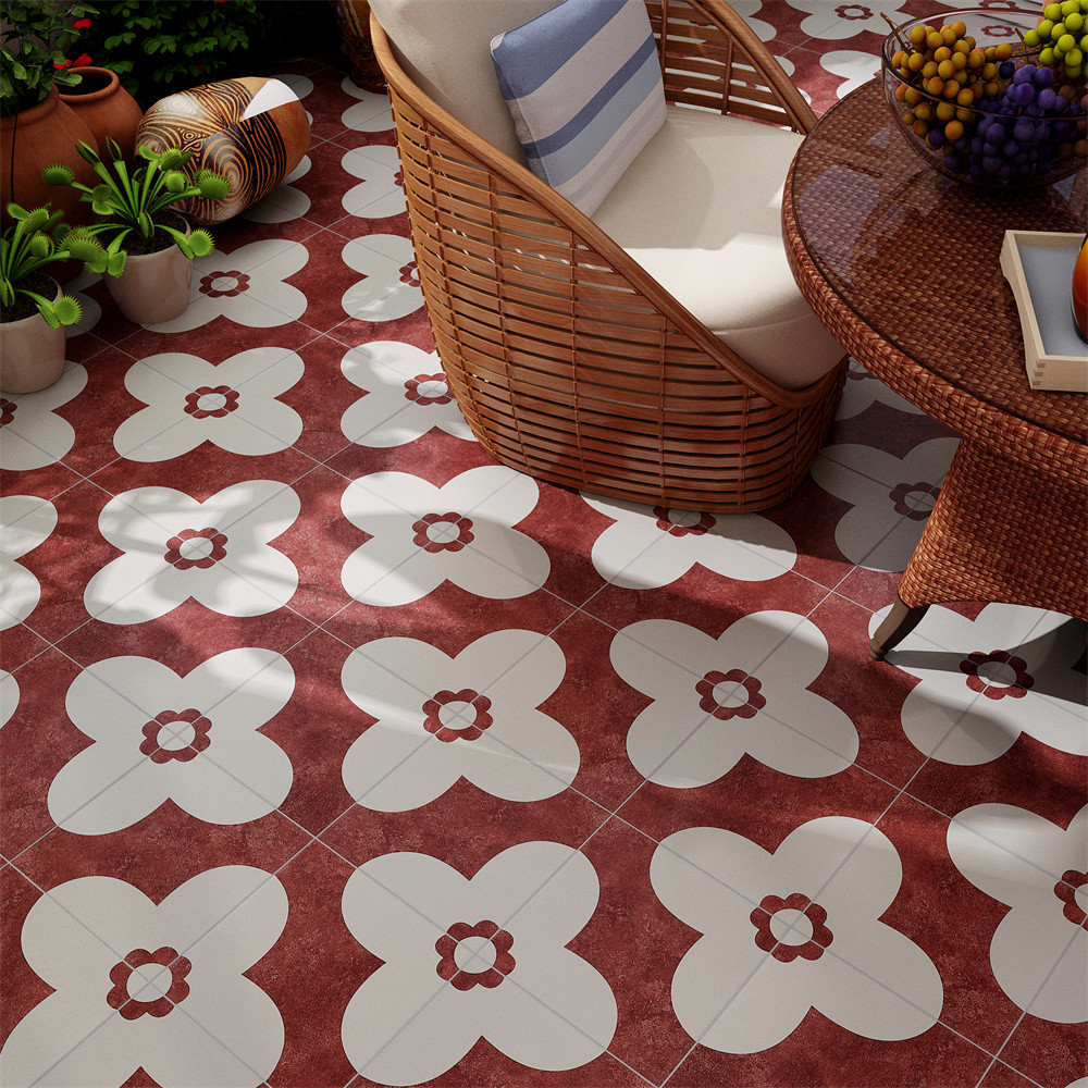 Red And Beige 20x20cm Indoor Ceramic Rustic Tile For Balcony And Scratch-Resistant Tiles For Decoration
