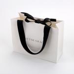 Eco Friendly Custom Printed Bamboo Paper Shopping Bag With Ribbon Handle