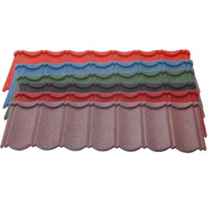 China Vibrant Stone Roof Tiles Durable and Weatherproof with Zinc Aluminum Steel Stone Chips 1340mm*420mm*0.4mm factory