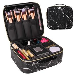 China Multipurpose Marble PU Cosmetic Bag With Adjustable Dividers factory