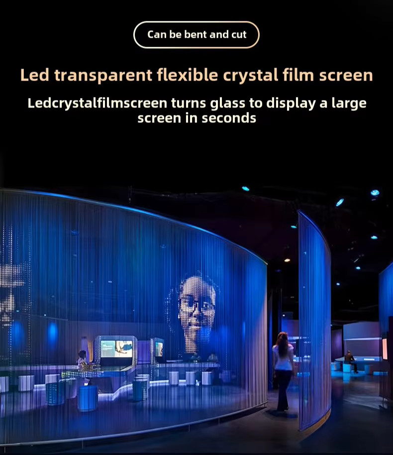 Customizable Size LED Transparent Film Screen High Brightness 5000nits 3840Hz Refresh Rate For Commercial Buildings