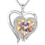 0.79x0.98in Sterling Silver Double Heart Necklace Austrian crystal Yellow