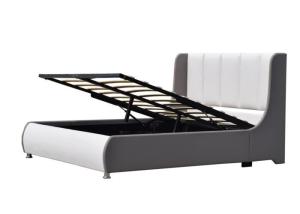 China ODM American Style Bed Frame Queen Size White Faux Leather With Gas Lift factory