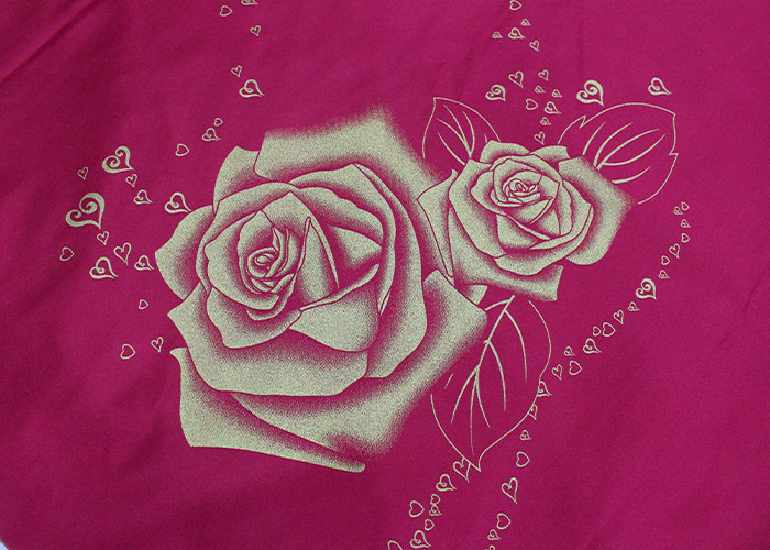 100% polyester warp knitted printed gold powder large rose mattress fabric