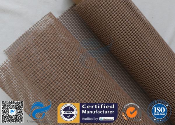 Brown PTFE Coated Fiberglass Mesh Fabric 600GSM 1MM Conveyor Belt Cloth
