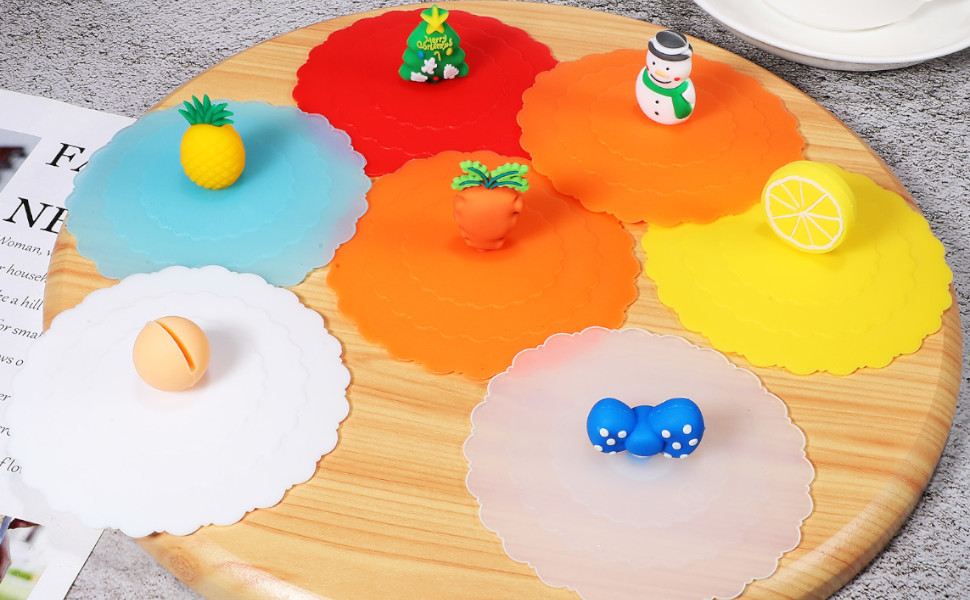 Silicone Mug Lid Cover, Colorful Anti-Dust Silicone Mug Cover Cute Reusable Silicone Lids For Cups Mug Beer Glass Indoor