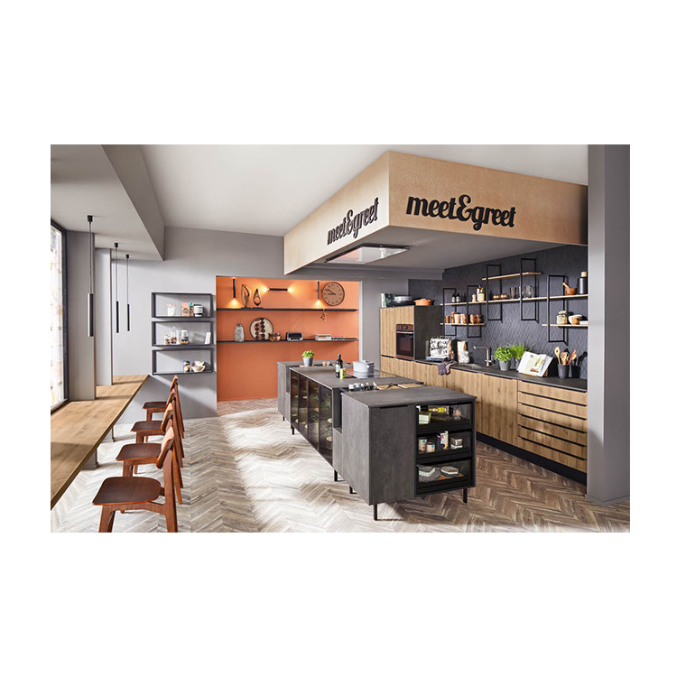 Contemporary Flat Panel Solid Wood Kitchen Cabinets With Sink And Quartz Stone Top