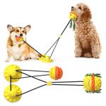 Sucker Drawstring Teeth Cleaning Dog Toy / TPR Double Ball Dog Food Dispenser