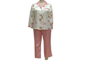 China Women'S Button Down Pajama Sets , Girls Satin Pajamas 85% Polyester 15% Cotton factory