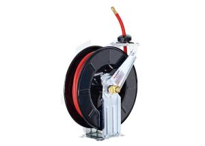 China Floor Mount Steel Air And Water Hose Reel With Dual Pedestal Adjustable Arm factory