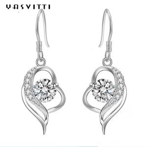 China 0.16oz 31x11mm Sterling Silver Heart Dangle Earrings 5A CZ Blue Zircon Earrings factory