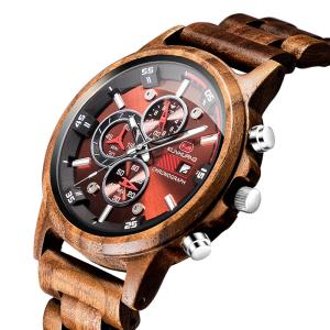 China Male Elegant Walnut Wooden Quartz Watch , Wood Face Watch Sporty Type factory