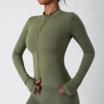 Nude Feeling Thumb Cuff Design Jogging Wear Women′s Jacket Yoga Workout Top Full