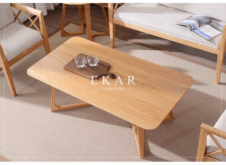 Solid Oak Wood Coffee Table Modern Sofa Table