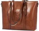Vintage Womens Leather Messenger Bag 15.6 Inch Laptop Tote Bag