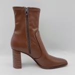 Round Head Womens Leather Dress Boots Brown With YKK Metal Toe Zipper