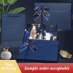 Custom Luxury Rectangular Blue Paper Box With Bowknot , Coated Paper Gift