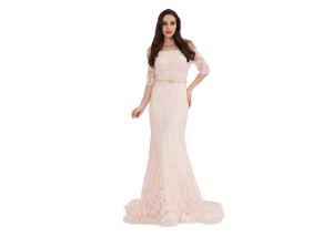 China Baby Light Pink Sequin Half Sleeve Evening Gown Women Wear Customized Size factory