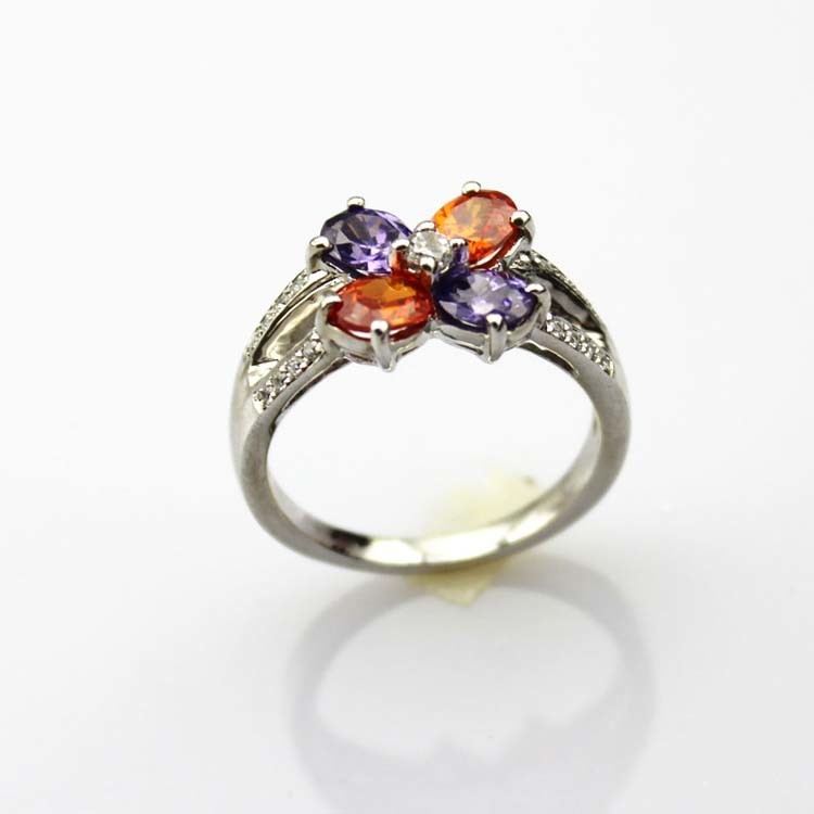 Design Women Jewelry 925 Silver Red Quatrefoil Cubic Zircon Ring(FR029)
