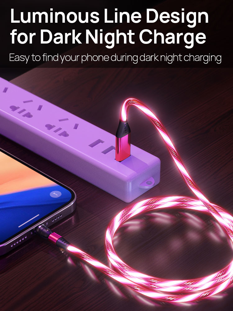 Focuses Magnetic USB Charging Cable 3m LED Flowing Luminous Phone Charging Cable
