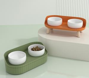 China Raised Ceramic Cat Bowls With Stand Cute Elevated Dog Dish factory