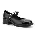 Round Head Wrap Toe Womens Leather Flat Shoes Black And White Stitching