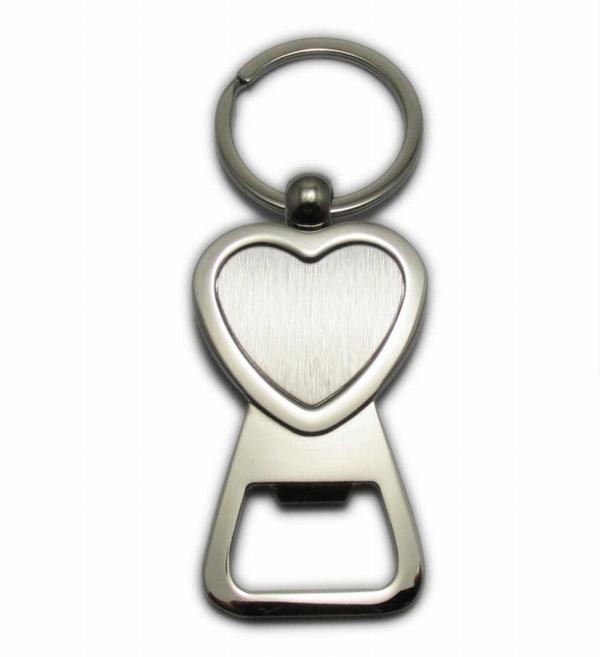 Custom Personalize Metal Cheap Promotion Gift Print Logo with Epoxy Covering Heart Blank Beer Bottle Opener Key Ring