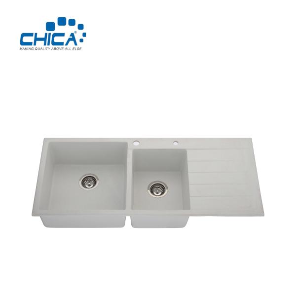 Double Bowl Composite Quartz Stone Kitchen Sink Granite Composite Artificial
