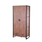 Rustic Brown Industrial Wooden Modern Wardrobe Cabinet Closet 2 Doors