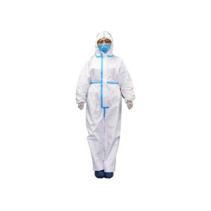 China Water Resistant Disposable Isolation Gown Custom Size White Fabric With Blue Tape on sale