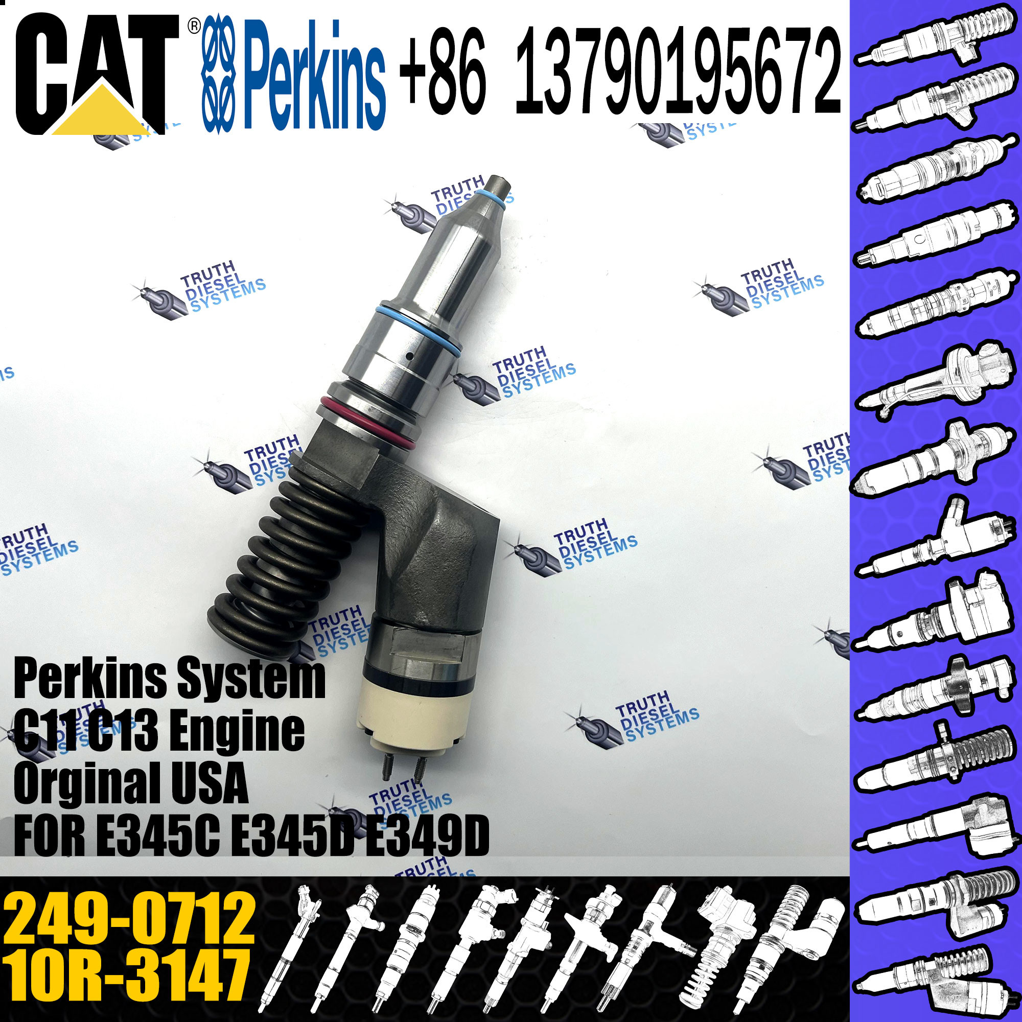Excavator parts CAT C11 C13 Engine Fuel Injector 10R-3147 249-0712