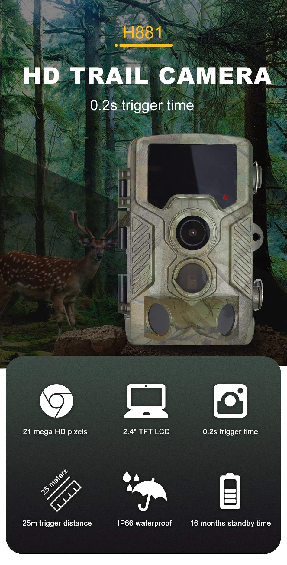 H881 outdoor trap game infrared hunting camera wildlife nature hunting trail video camera