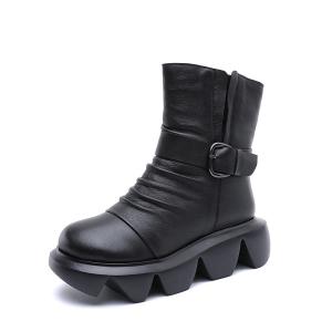 China S309 Manufacturers Leather Handmade Short Boots Thickened Woolen Cotton Shoes Thick Bottom Increased Women'S Shoes Winte factory